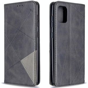 For Samsung Galaxy A31 Rhombus Texture Horizontal Flip Magnetic Leather Case with Holder & Card Slots & Wallet(Black)