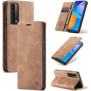 For Huawei P Smart 2021 CaseMe-013 Multifunctional Retro Frosted Horizontal Flip Leather Case with Card Slot & Holder & Wallet(Brown)