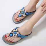 Ladies Summer Bohemian Sandals Seaside Retro Beaded Shell Slippers  Size: 38(Blue)