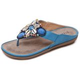 Ladies Summer Bohemian Sandals Seaside Retro Beaded Shell Slippers  Size: 38(Blue)