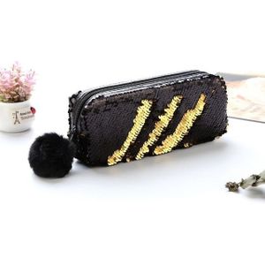 3 PCS Reversible Sequin Pencil Case for Girls School Supplies Super Big Stationery Gift Magic Makeup Bag(Black+Gold)