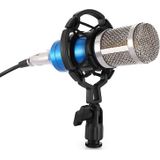 BM-800 3.5mm Studio Recording Wired Condenser Sound Microphone with Shock Mount  Compatible with PC / Mac for Live Broadcast Show  KTV  etc.(Blue)