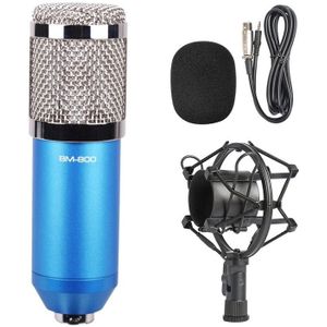 BM-800 3.5mm Studio Recording Wired Condenser Sound Microphone with Shock Mount  Compatible with PC / Mac for Live Broadcast Show  KTV  etc.(Blue)