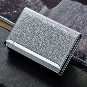 2 PCS Lichi texture Business Card Holder Credit Card ID Case Holder(Silver)