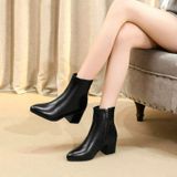 Autumn  Winter Glitter Square Heel Pointed Low-Top Women Boots  Size:32(Black)