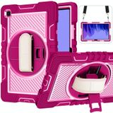 360 Degree Rotation Contrast Color Shockproof Silicone + PC Case with Holder & Hand Grip Strap & Shoulder Strap For Samsung Galaxy Tab A7 10.4 (2020) T500/T505(Rose Red+Pink)