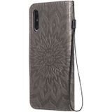 For Huawei Enjoy 10e Pressed Printing Sunflower Pattern Horizontal Flip PU Leather Case with Holder & Card Slots & Wallet & Lanyard(Grey)