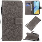 For Huawei Enjoy 10e Pressed Printing Sunflower Pattern Horizontal Flip PU Leather Case with Holder & Card Slots & Wallet & Lanyard(Grey)