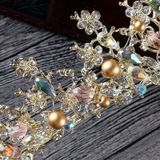 Luxury Pink Gold Pearl Bridal Crowns Handmade Tiara Bride Headband Crystal Wedding Diadem Queen Crown Wedding Hair Accessories(Pink With Earrings)