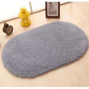 Faux Fur Rug Anti-slip Solid Bath Carpet Kids Room Door Mats Oval  Bedroom Living Room Rugs  Size:80x120cm(Silver Gray)