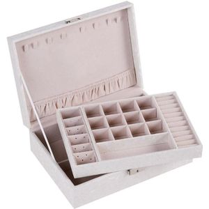 Multi-Layer Flip Cover With Lock Jewelry Box Solid Color Jewelry Desktop Storage Box(White)