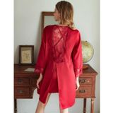 2 in 1 Spring and Summer Imitation Silk Flower Pattern Suspender Nightdress + Cardigan Nightgown Set for Ladies (Color:Wine Red Size:Xl)