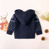 Boys And Girls Cartoon Baby Hooded Knit Jacket (Color:Dark Blue Size:90cm)