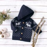 Boys And Girls Cartoon Baby Hooded Knit Jacket (Color:Dark Blue Size:90cm)