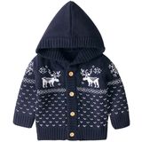 Boys And Girls Cartoon Baby Hooded Knit Jacket (Color:Dark Blue Size:90cm)