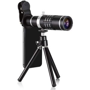 Universal 18X Zoom Telescope Telephoto Camera Lens with Tripod Mount & Mobile Phone Clip  For iPhone  Galaxy  Huawei  Xiaomi  LG  HTC and Other Smart Phones (Black)