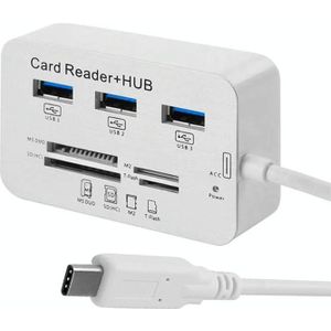 USB 3.1 Type-C COMBO 3 Ports HUB + MS DUO / SD(HC) / M2 / T-Flash Card Reader with LED Indication(Silver)