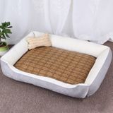 Dog Bone Pattern Big Soft Warm Kennel Pet Dog Cat Mat Blanket  with Rattan Mat Size: XS  50×40×15cm (Grey White)