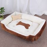 Dog Bone Pattern Big Soft Warm Kennel Pet Dog Cat Mat Blanket  Size: S  60×45×15cm (Brown White)