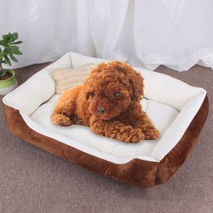 Dog Bone Pattern Big Soft Warm Kennel Pet Dog Cat Mat Blanket  Size: S  60×45×15cm (Brown White)
