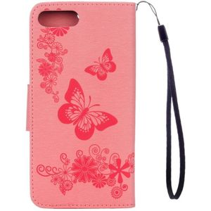 For iPhone 8 Plus & 7 Plus  Butterflies Embossing Horizontal Flip Leather Case with Holder & Card Slots & Wallet & Lanyard(Pink)