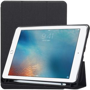 Cloth Texture Pattern Case for iPad 9.7 (2018) & iPad 9.7 inch (2017)  with Three-folding Holder & Pen Slots(Black)