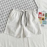 Summer Loose Casual Solid Color Shorts Polyester Drawstring Beach Shorts for Men (Color:White Size:XXL)