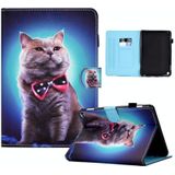 Voor Amazon Kindle Fire HD 10 2021 Naaien Pen Slot Lederen Tablet Case (Bow Tie Cat)