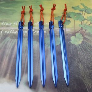 5 PCS Aluminium Alloy Tent Peg Nail Outdoor Traveling Tent Accessories with Rope  Length: 18cm(Blue)