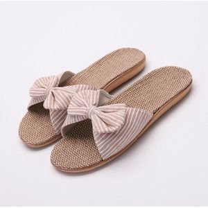 Vrouwen open teen linnen gestreepte Home indoor slippers  grootte: 39-40 (beige)