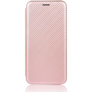 For OnePlus 5 Carbon Fiber Texture Magnetic Horizontal Flip TPU + PC + PU Leather Case with Card Slot(Pink)