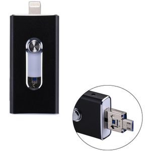 RQW-02 3 in 1 USB 2.0 & 8 Pin & Micro USB 16GB Flash Drive  for iPhone & iPad & iPod & Most Android Smartphones & PC Computer(Black)