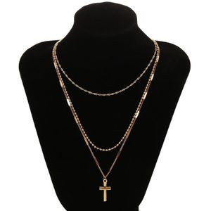 Women Handmade Multi Chains Cross Pendant Necklace(Gold)