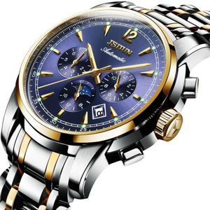 JIN SHI DUN 8750 Men Fashion Waterproof Luminous Mechanical Watch(Silver Gold Blue)