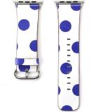 For Apple Watch Series 3 & 2 & 1 38mm Fashion White Base Blue Dot Pattern Genuine Leather Wrist Watch Band