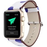 For Apple Watch Series 3 & 2 & 1 38mm Fashion White Base Blue Dot Pattern Genuine Leather Wrist Watch Band