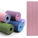 BSJ002 TPE Double Layer Two-Color Yoga Mat Fitness Mat with Body Line  Specification: 183 x 80 x 0.6cm(Cherry Blossom Pink + Blue)