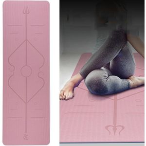 BSJ002 TPE Double Layer Two-Color Yoga Mat Fitness Mat with Body Line  Specification: 183 x 80 x 0.6cm(Cherry Blossom Pink + Blue)
