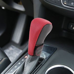 Universal Nonslip Breathable Genuine Leather Car Gear Shift Knob Cover(Black Red)