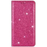 For Samsung Galaxy A6+ / J8 (2018) Ultrathin Glitter Magnetic Horizontal Flip Leather Case with Holder & Card Slots(Rose Red)
