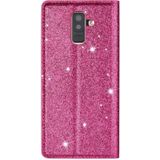 For Samsung Galaxy A6+ / J8 (2018) Ultrathin Glitter Magnetic Horizontal Flip Leather Case with Holder & Card Slots(Rose Red)