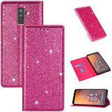 For Samsung Galaxy A6+ / J8 (2018) Ultrathin Glitter Magnetic Horizontal Flip Leather Case with Holder & Card Slots(Rose Red)