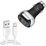 YSY-312PD QC3.0 18W USB + PD 20W USB-C / Type-C Car Charger with USB to USB-C / Type-C Data Cable(Black)