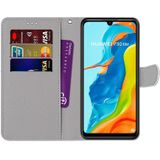 For Huawei P30 Lite Coloured Drawing Cross Texture Horizontal Flip PU Leather Case with Holder & Card Slots & Wallet & Lanyard(B20 Slant Hat Blue Mirror Cat)