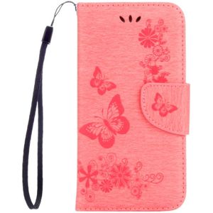 For Galaxy A5 (2017) / A520 Butterflies Embossing Horizontal Flip Leather Case with Holder & Card Slots & Wallet & Lanyard (Pink)