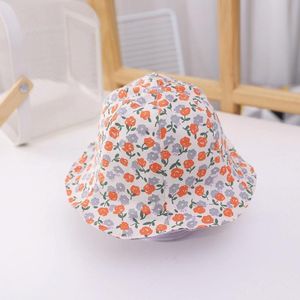 C0503 Flowers Pattern Double-Sided Can Wear Baby Pot Hat Children Printing Fisherman Hat  Size: Around 50cm(Orange Red Inner + Purple)