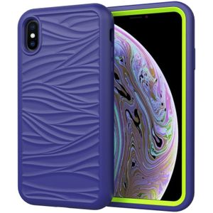 For iPhone XS Max Wave Pattern 3 in 1 Silicone+PC Shockproof Protective Case(Navy+Olivine)