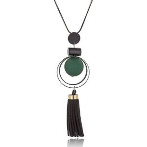 Women Tasseled Necklace Sweater Chain(Green)