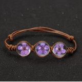 Lucky Handmade Woven Dried Flower Glass Beads Bracelets(Purple)