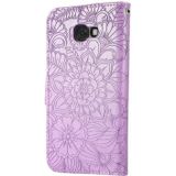 For Samsung Galaxy A5 (2017) Skin Feel Embossed Sunflower Horizontal Flip Leather Case with Holder & Card Slots & Wallet & Lanyard(Purple)
